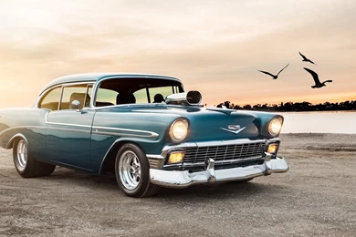 Download 1920x1080 HD Wallpapers Chevrolet Old School Car Beach ...