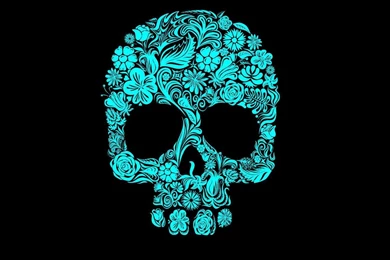 Teal Blue Floral Sugar Skull   (