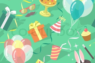 Modern Flat Vector Seamless Birthday Party Pattern With Colorful ...
