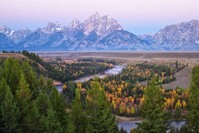 Grand Teton National Park River Trees Autumn Mountains Landscape ...