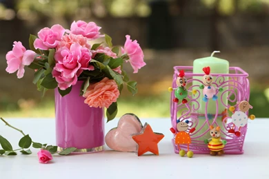 Roses Flowers Vase Heart Star Candles Toys