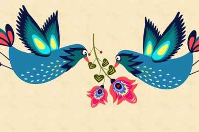 Birds: Folk Art Birds Flowers Vector Spring Summer Abstract Bright ...