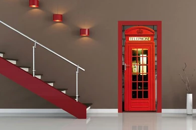 BRITISH RED PHONE BOX STATEMENT DOOR WALLPAPER MURAL