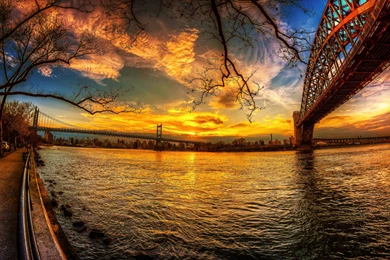 USA Park Rivers Bridge Sky Scenery Astoria Park New York City ...