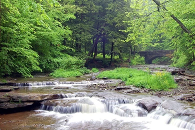 Landscape Image   The River In Swift Flow, An Old Bridge Crossing ...