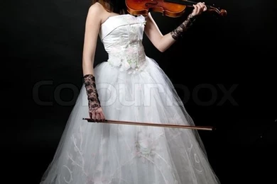 Girl In White Dress With Violin On Black Backgrounds