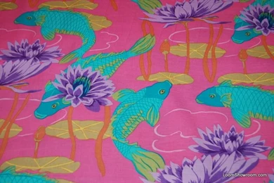 T374 WOW! Asian Koi Fish Water Lily Japan China Asia Seafoam Green ...