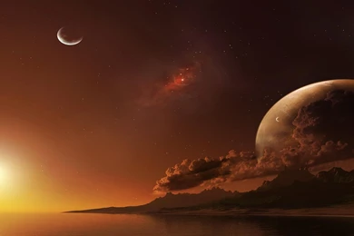 Download Planets Stars Sunset Landscape Mountains Alien Landscape ...