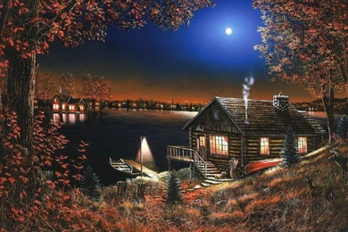 Lake At Night With Moon   Wallpaper.