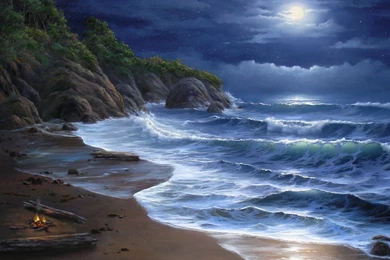 Moon Night Sea Waves Beach Wallpapers   HD Wallpapers & 4K ...