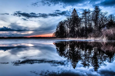 Beautiful Winter Lake At Dusk (