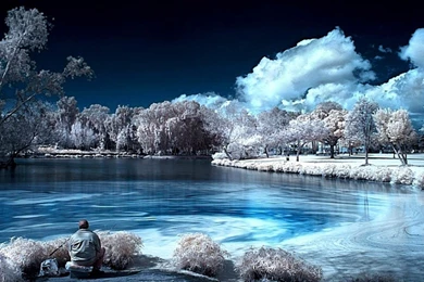 Wallpapers Fishing Lake Snow Winter Waiting For Hope Man Hi ...
