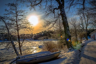 Winter Lake At Sundown >> HD Wallpaper, Get It Now!