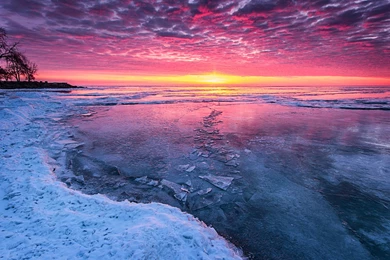 Ice Winter Lake Sunset Sunrise Sky Clouds Beaches Shore Wallpapers ...