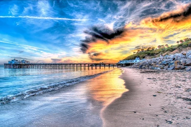 Beaches: Sunset Malibu Pier HDR Beach Backgrounds Pictures For High ...