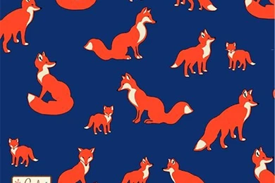 PRESALE Fox Family On Cobalt Blue Cotton Jersey Blend Knit Fabric ...