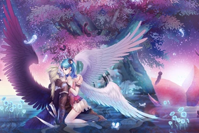 Wallpapers Nature Girl Anime Blue Water Angels Love Wings Flowers ...