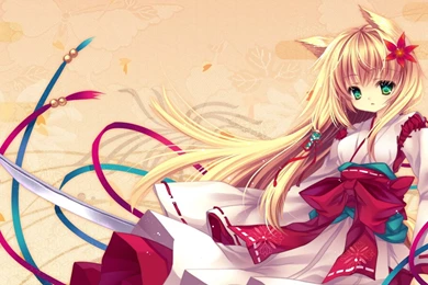 Download Wallpapers 2560x1024 Neko Girls, Girl, Dress, Ears, Katana ...