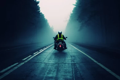 Motorcycle Road Into Fog Desktop Wallpapers