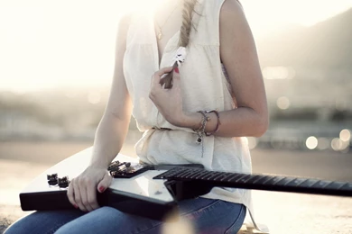 Music, Country, Vintage, Guitar, Girl, Singer, Sunset, Desktop