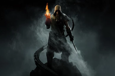 Download Wallpapers 1600x1200 The Elder Scrolls, Warrior, Fire ...