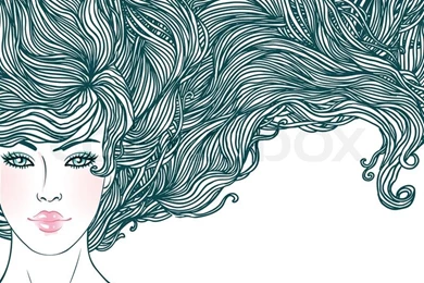Spa Beauty: Beautiful Woman With Long Hair In Lines, Stock Vector