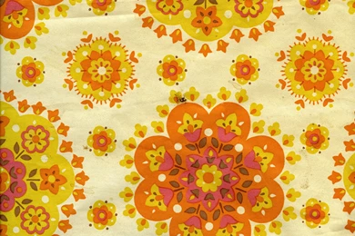 Wallpaper 60s 70s yellow orange floral circular pattern design on ...