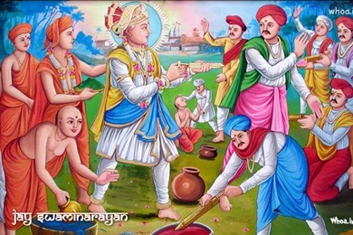 Lord Swaminarayan Play Holi With Village People HD Wallpapers