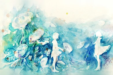 Watercolor Blue Girl Nature Art Illust iPad Air Wallpapers Download ...