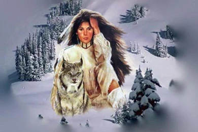 Woman,feather,wolf,native American Backgrounds Wallpapers
