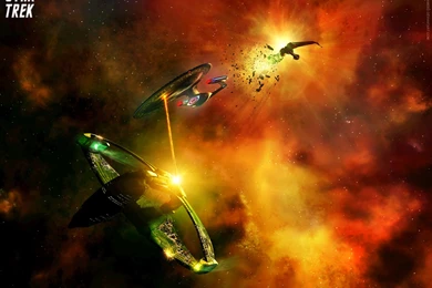Star Trek Enterprise NCC1707D Attacking Romulan Kerchan Class ...