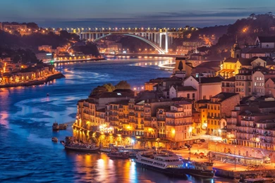 Portugal Sunset Evening River Water Cities Buildings Houses ...