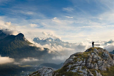 Wallpapers Mountain, Mountains, Man, Bench, Cloud, Top, Bench On A ...