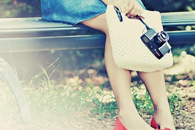 Download Wallpapers 1920x1080 Feet, Girl, Bench, Camera Full HD ...