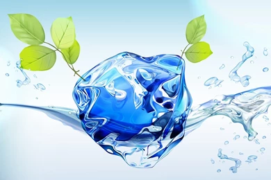 3D Water With Green Leaves Wallpapers