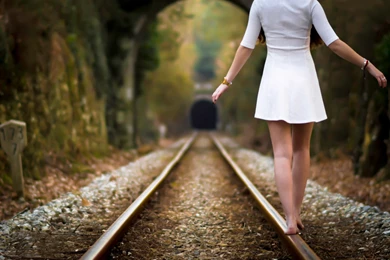 Railroad Train Rails Girl Feet HD Wallpapers