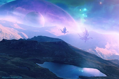 Dragon Purple Landscape Planets Fantasy Wallpapers