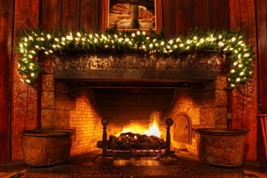 Christmas Fireplace Scene Wallpapers