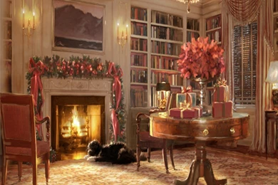 Christmas Fireplace Fire Holiday Festive Decorations Art Painting ...