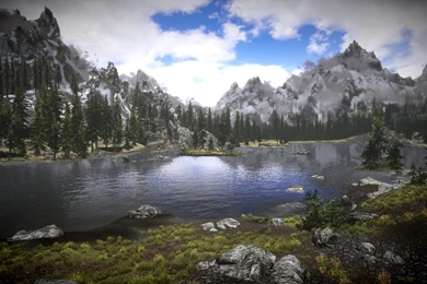Skyrim Landscape Colorful Mountain View See Lake Ufer Shore Sky ...
