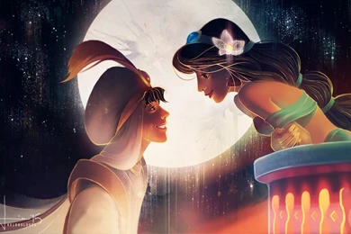 Aladdin disney jasmine cartoon Moon Love Romantic Night Wallpapers ...