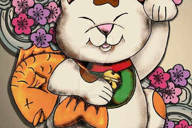 Maneki Neko With Carp (lucky Or Beckoning Cat) By Jaykayt On ...