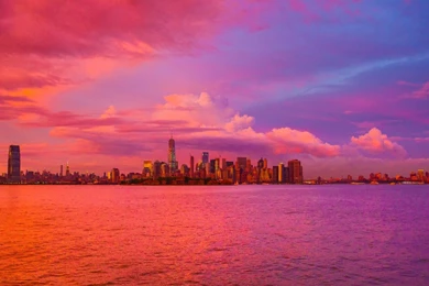 New York City Pink Sunset HD Desktop Wallpapers : Widescreen : High ...