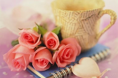 Beautiful Flowers And Love Cup Wallpaper For Android.jpg
