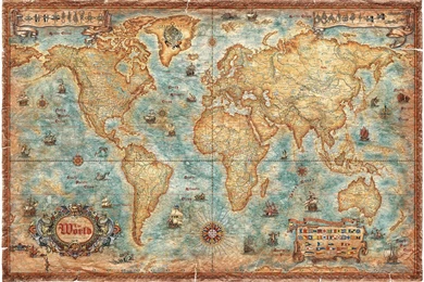 Modern World Antique Map   Wall Mural & Photo Wallpapers   Photowall
