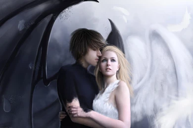 Wallpapers I Love Angel Fantasy Girl Demon Anime Lean Couple ...