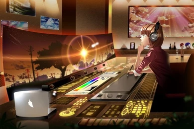 Anime Girl In Her Office Of The Future