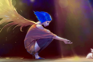 Anime Girl Sleeping With Cat Next To Book And Snack Art