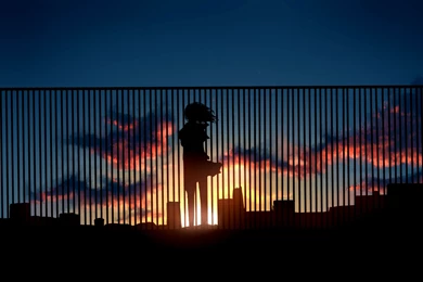 Fence Art Sunset Silhouette Home Clouds Girl Anime Sun Sky ...
