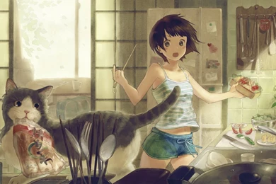 Download Wallpapers 1280x800 Anime, Girl, Cat, Room 1280x800 HD ...